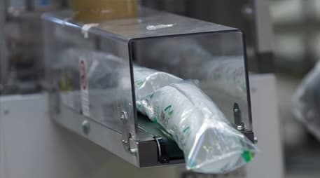 Close-up detail of packaging equipment